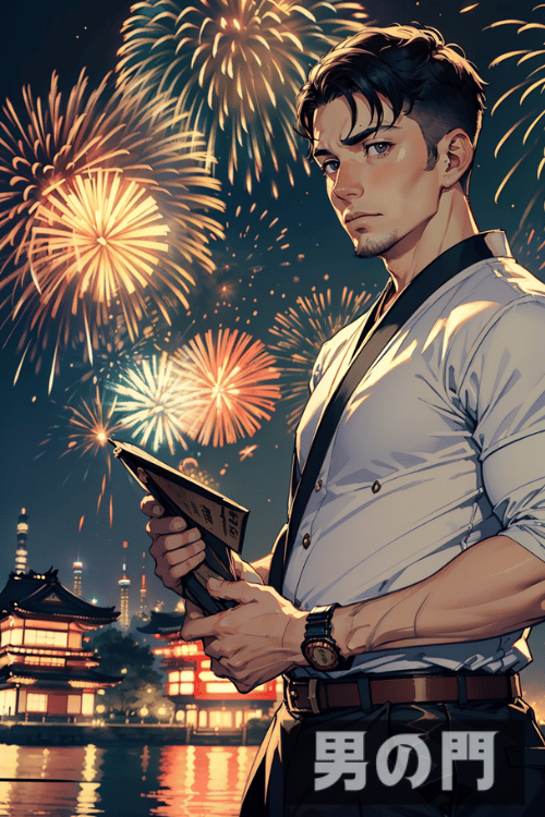花火と野郎【AI画像生成で作ったリアルすぎるアニメ画像】