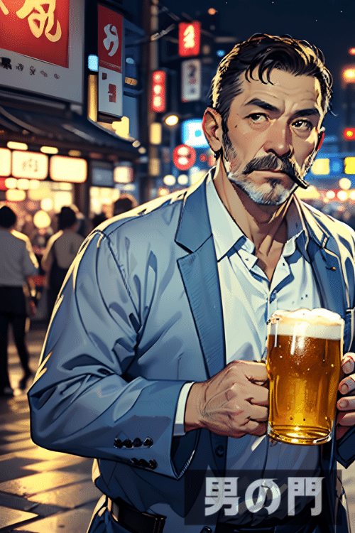 【男の門】ビールと野郎【AI画像生成で作ったリアルすぎるアニメ画像】