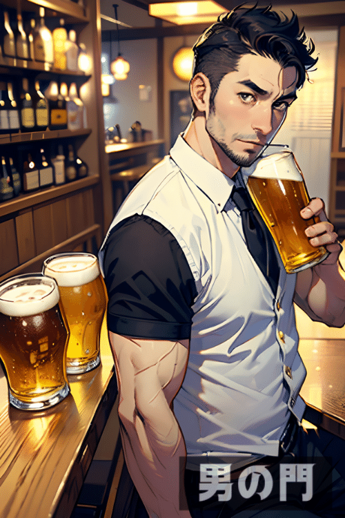 【男の門】ビールと野郎【AI画像生成で作ったリアルすぎるアニメ画像】
