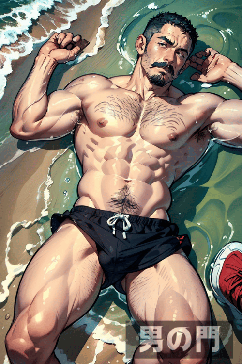 画像生成AIで作ったアニメ風男性画像
テーマは『海と野郎』