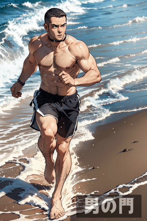 画像生成AIで作ったアニメ風男性画像
テーマは『海と野郎』