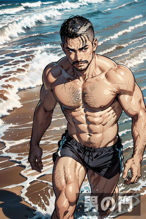 画像生成AIで作ったアニメ風男性画像
テーマは『海と野郎』