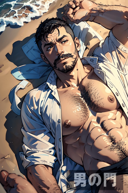 画像生成AIで作ったアニメ風男性画像
テーマは『海と野郎』