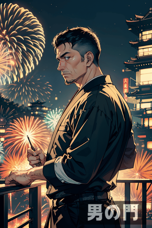 花火と野郎【AI画像生成で作ったリアルすぎるアニメ画像】