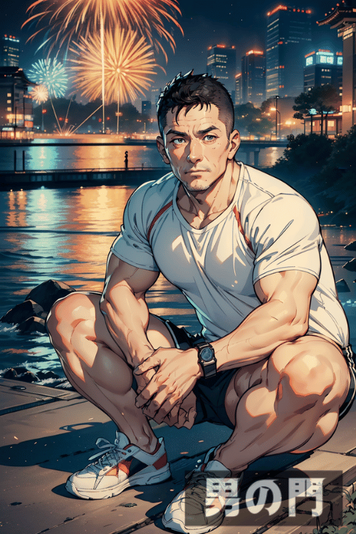 花火と野郎【AI画像生成で作ったリアルすぎるアニメ画像】