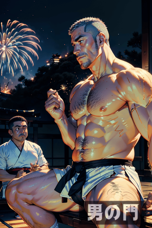 花火と野郎【AI画像生成で作ったリアルすぎるアニメ画像】