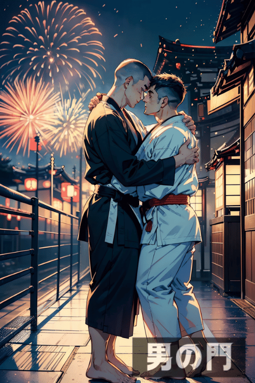 花火と野郎【AI画像生成で作ったリアルすぎるアニメ画像】