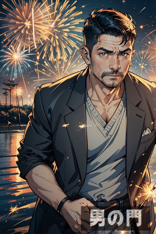 花火と野郎【AI画像生成で作ったリアルすぎるアニメ画像】
