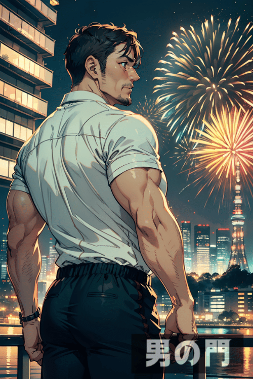 花火と野郎【AI画像生成で作ったリアルすぎるアニメ画像】