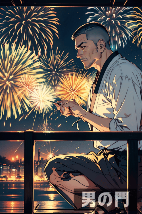 花火と野郎【AI画像生成で作ったリアルすぎるアニメ画像】