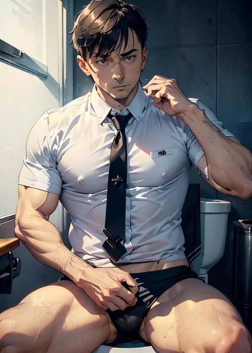 【ゲイAIエロアニメ】個室トイレのセンズリーマン