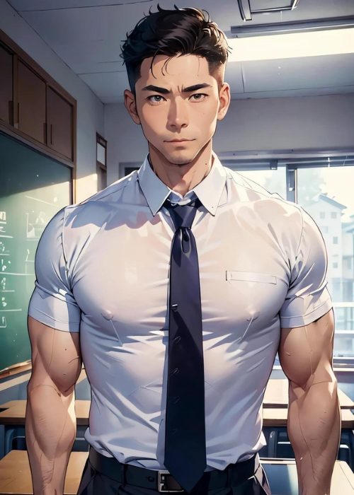 【ゲイ・AIエロアニメ画像】学校の教室にいるハレンチ男性教師