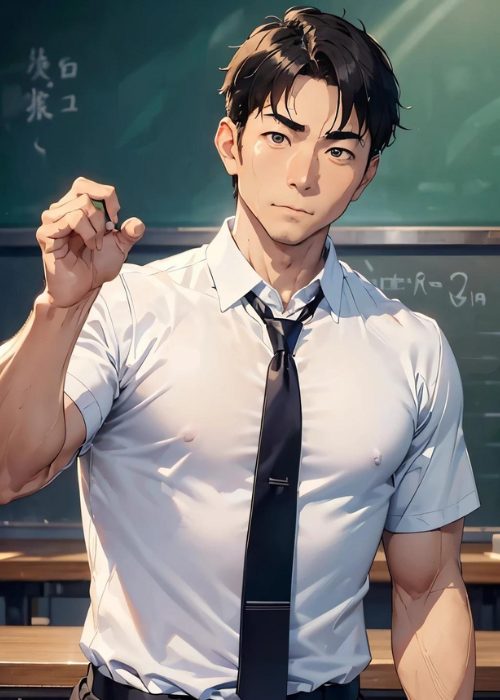 【ゲイ・AIエロアニメ画像】学校の教室にいるハレンチ男性教師