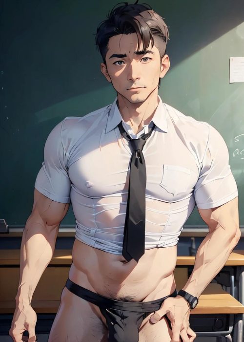 【ゲイ・AIエロアニメ画像】学校の教室にいるハレンチ男性教師