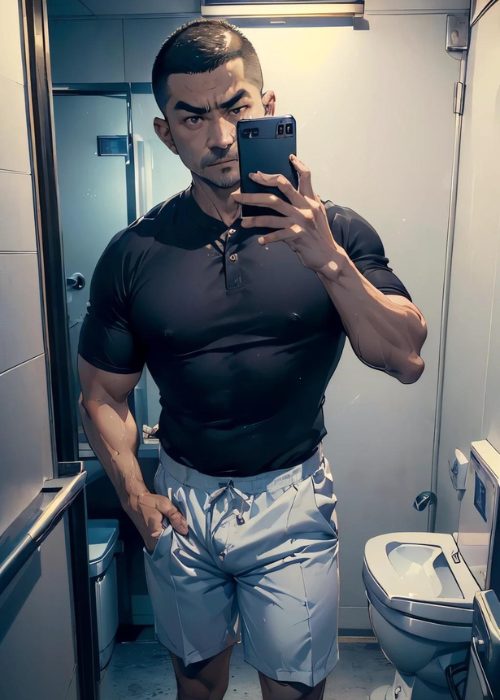 男の門・禁断の体験談【ゲイAIエロアニメ】強面オヤジの自撮りショット