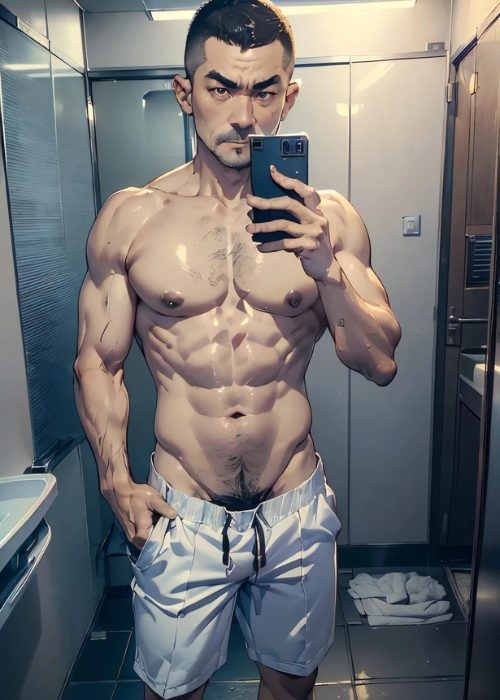 男の門・禁断の体験談【ゲイAIエロアニメ】強面オヤジの自撮りショット