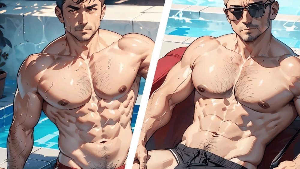 男の門・禁断の体験談【ゲイAIエロアニメ】プールサイドのイケオジ