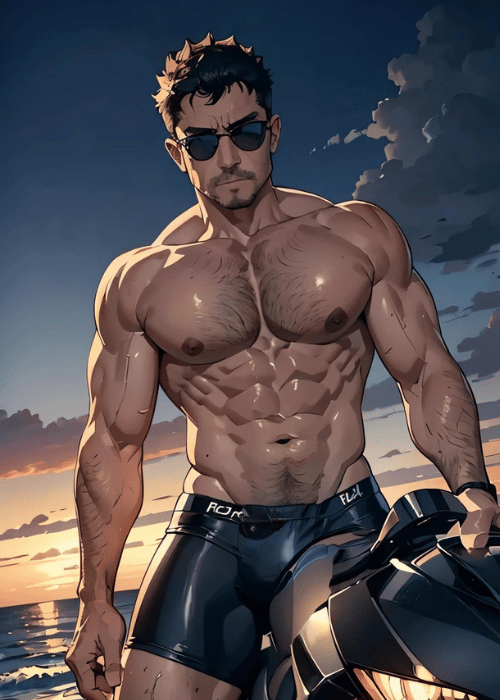 【男の門・禁断の体験談】ゲイAIエロアニメ「夕暮れビーチのイケオジ」