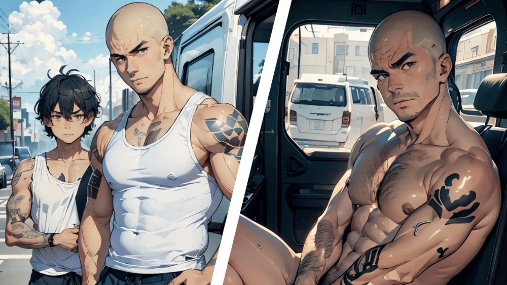 【男の門・禁断の体験談】ゲイAIエロアニメ「ドライバーの坊主オヤジ」