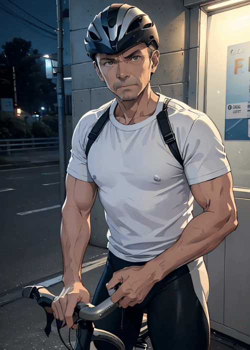【男の門｜ゲイ｜禁断の体験談】AIエロアニメ「ロードバイクの露出オヤジ」